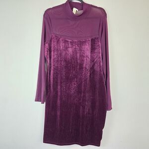Bozzolo Burgundy Velvet‎ Sheer Top Long Sleeve Womens Sheath Dress 3X.C103